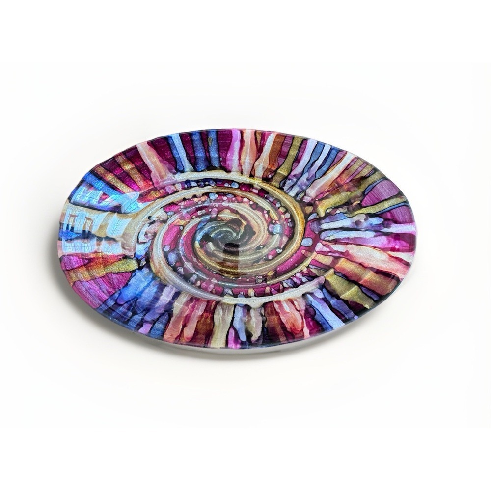 Medium Bowl Multi Color Swirl Art Glass Bowl Hand Made Ribbed Waves 14x9